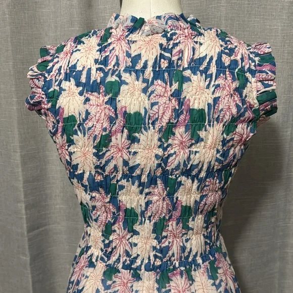 Oliphant brand Dress-XS-Floral-Sleeveless-Cotton-Maxi-Lined-Blue/Pink/Green-EUC